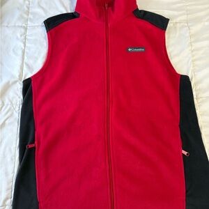 Columbia Red Fleece Vest with Black Trim
